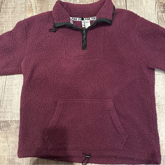 Victoria Secret Pink Cozy Sherpa Pullover Quarter Zip Purple Plum - Picture 6 of 14